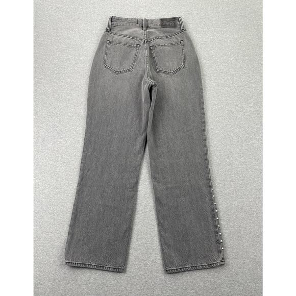 Abercrombie & Fitch High Rise Loose Jeans Womens 25 Curve Love Gray Studded NWT - Picture 2 of 16